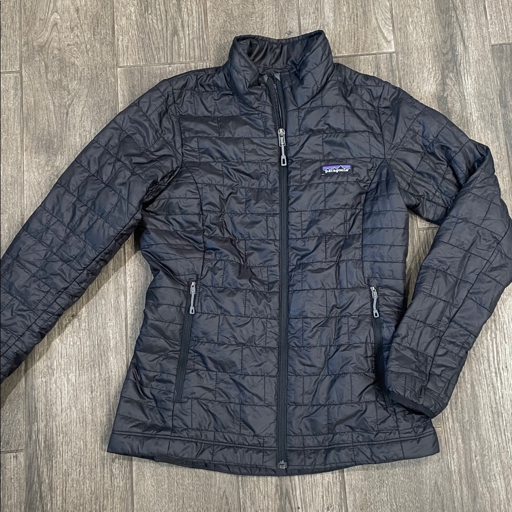 Patagonia Black and Dark Gray Quilted Down Jacket